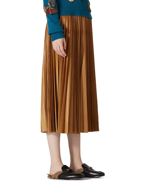 gucci leather skirt brown|Gucci pleated skirt.